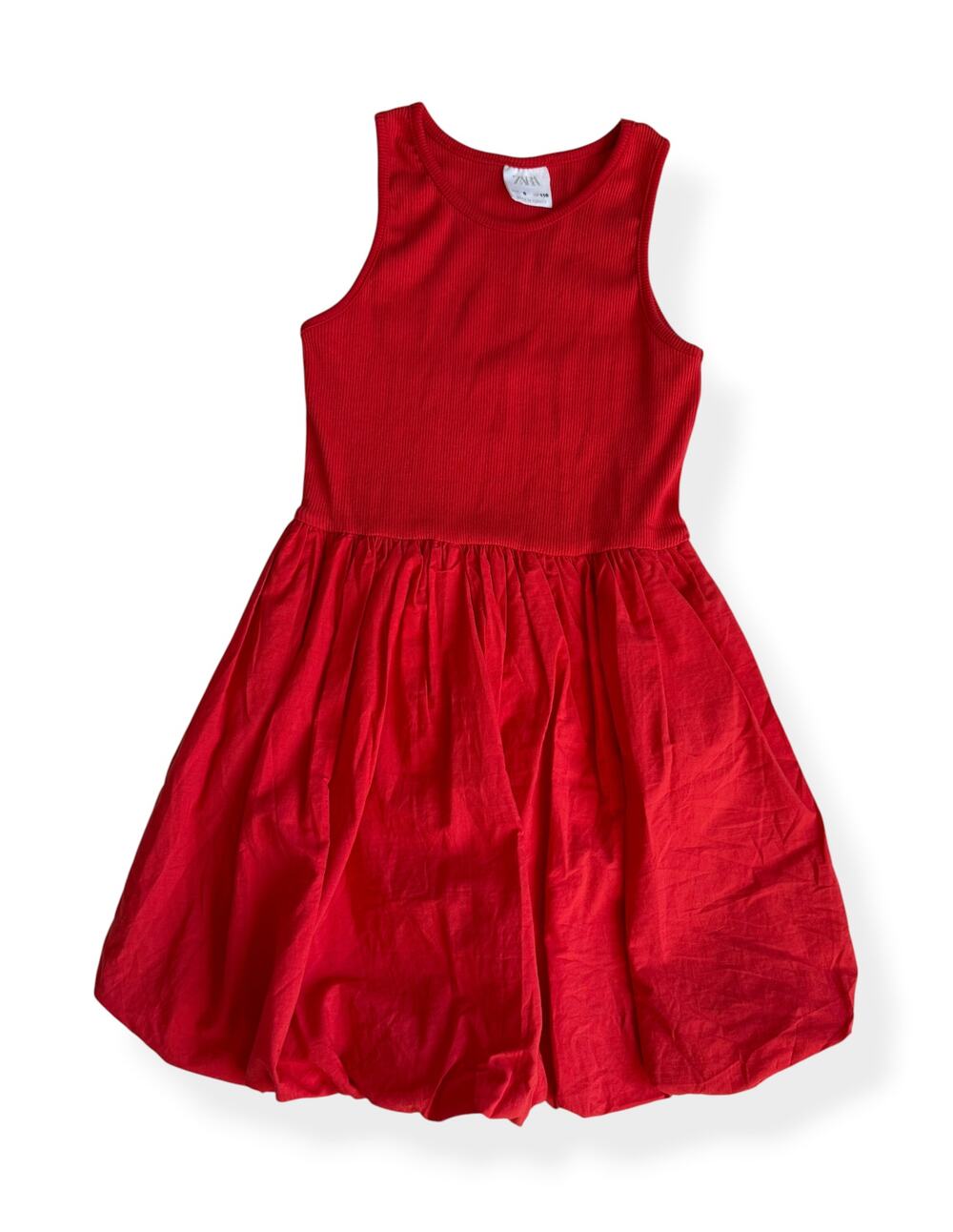 Zara Girls Size 6 Red Ribbed Balloon Bubble Hem Party Dress